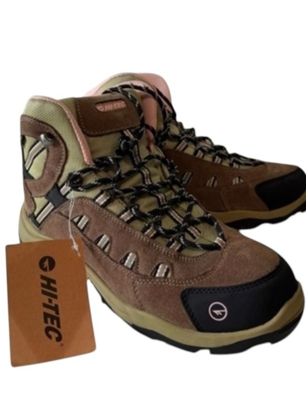 Women’s Olive, brown and Pink Hiking Hi-Tec Trail Hiking Boots 9.5 Leather